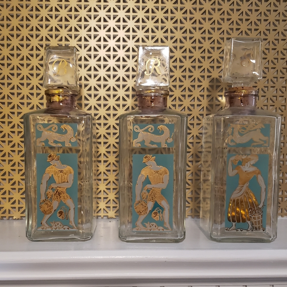 SET OF 3 VINTAGE DECANTERS